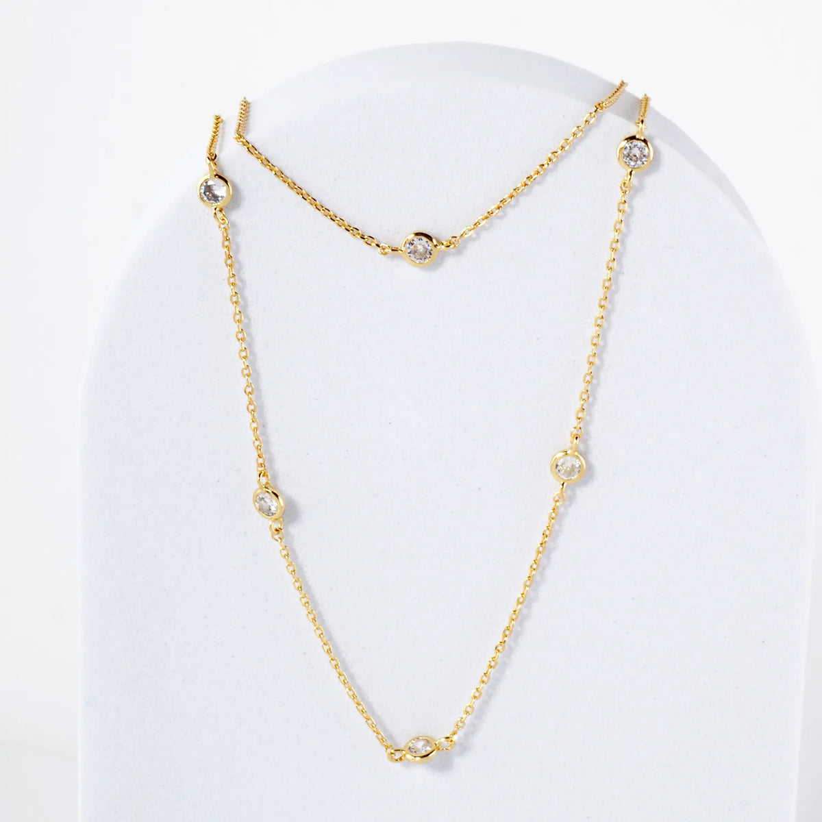 3mm CZ 14K-Gold-Dipped Brass Station Necklace
