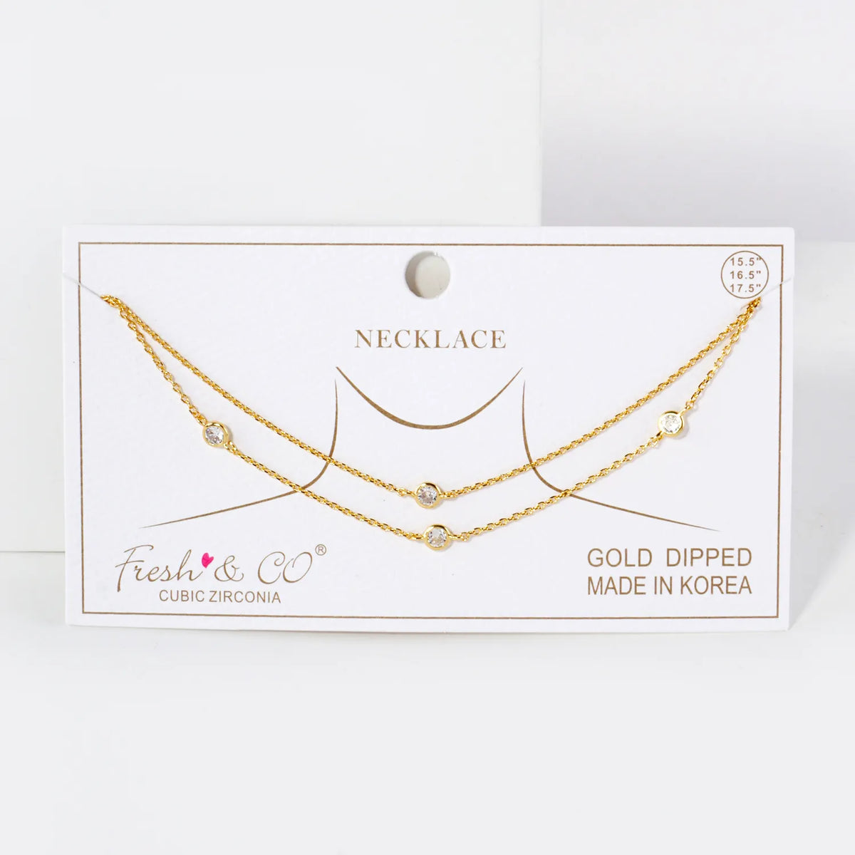 3mm CZ 14K-Gold-Dipped Brass Station Necklace