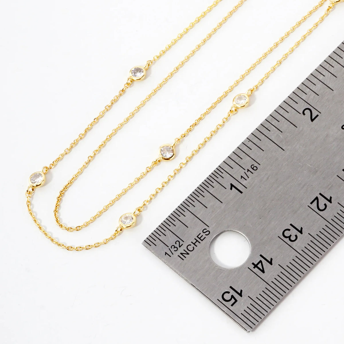 3mm CZ 14K-Gold-Dipped Brass Station Necklace