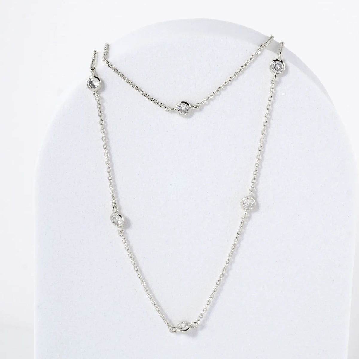 3mm CZ 14K-Gold-Dipped Brass Station Necklace