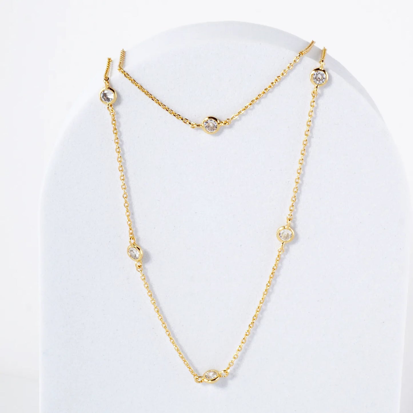3mm CZ 18K-Gold-Dipped Brass Station Necklace