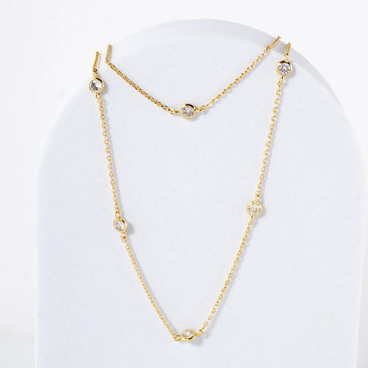 3mm CZ 18K-Gold-Dipped Brass Station Necklace