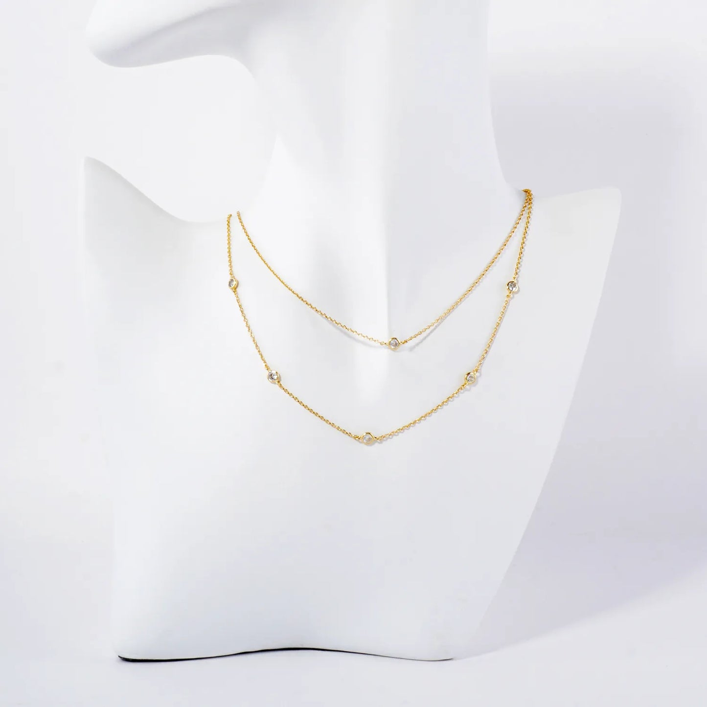 3mm CZ 18K-Gold-Dipped Brass Station Necklace