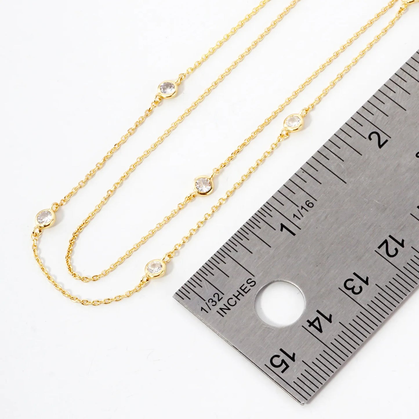 3mm CZ 18K-Gold-Dipped Brass Station Necklace