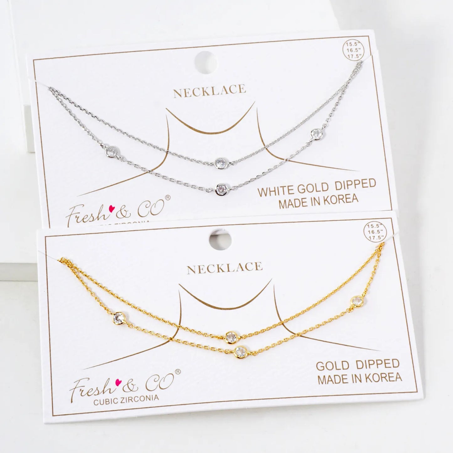 3mm CZ 18K-Gold-Dipped Brass Station Necklace
