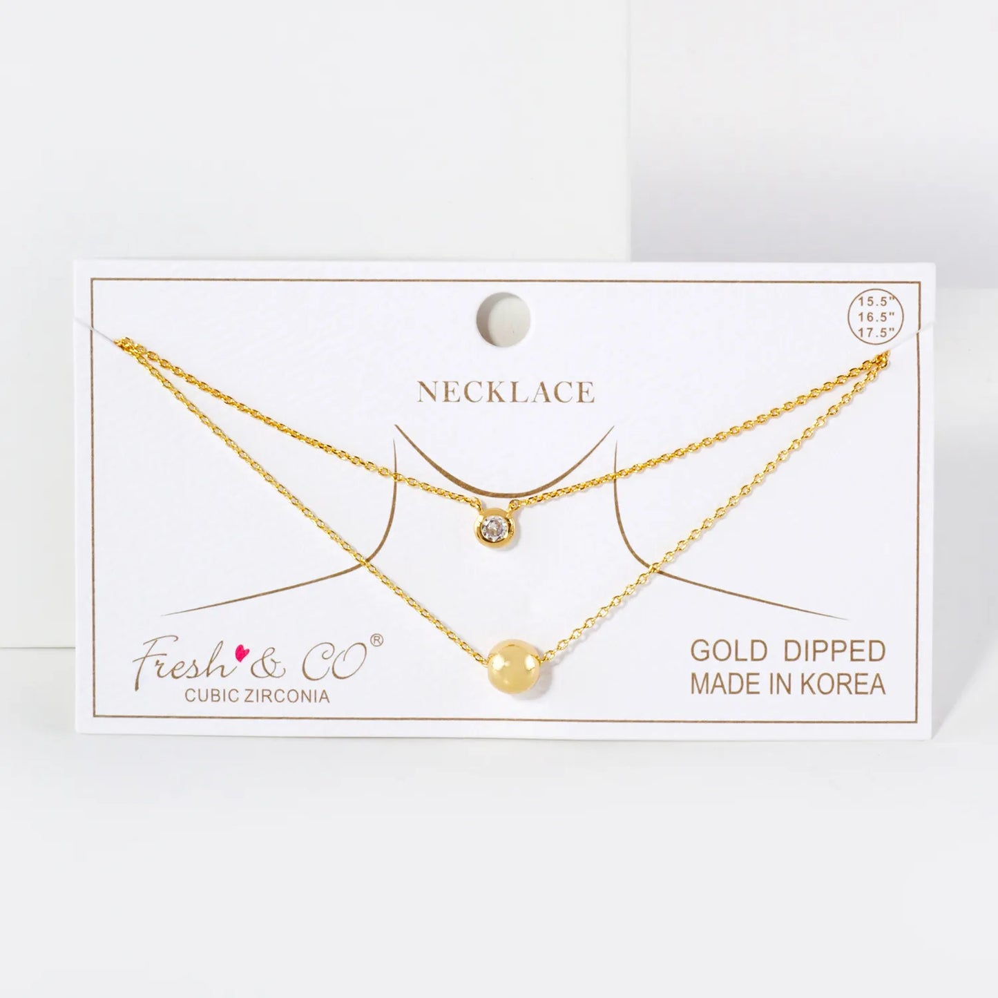 3mm CZ Brass Ball Pendant 18K-Gold-Dipped Layered Necklace