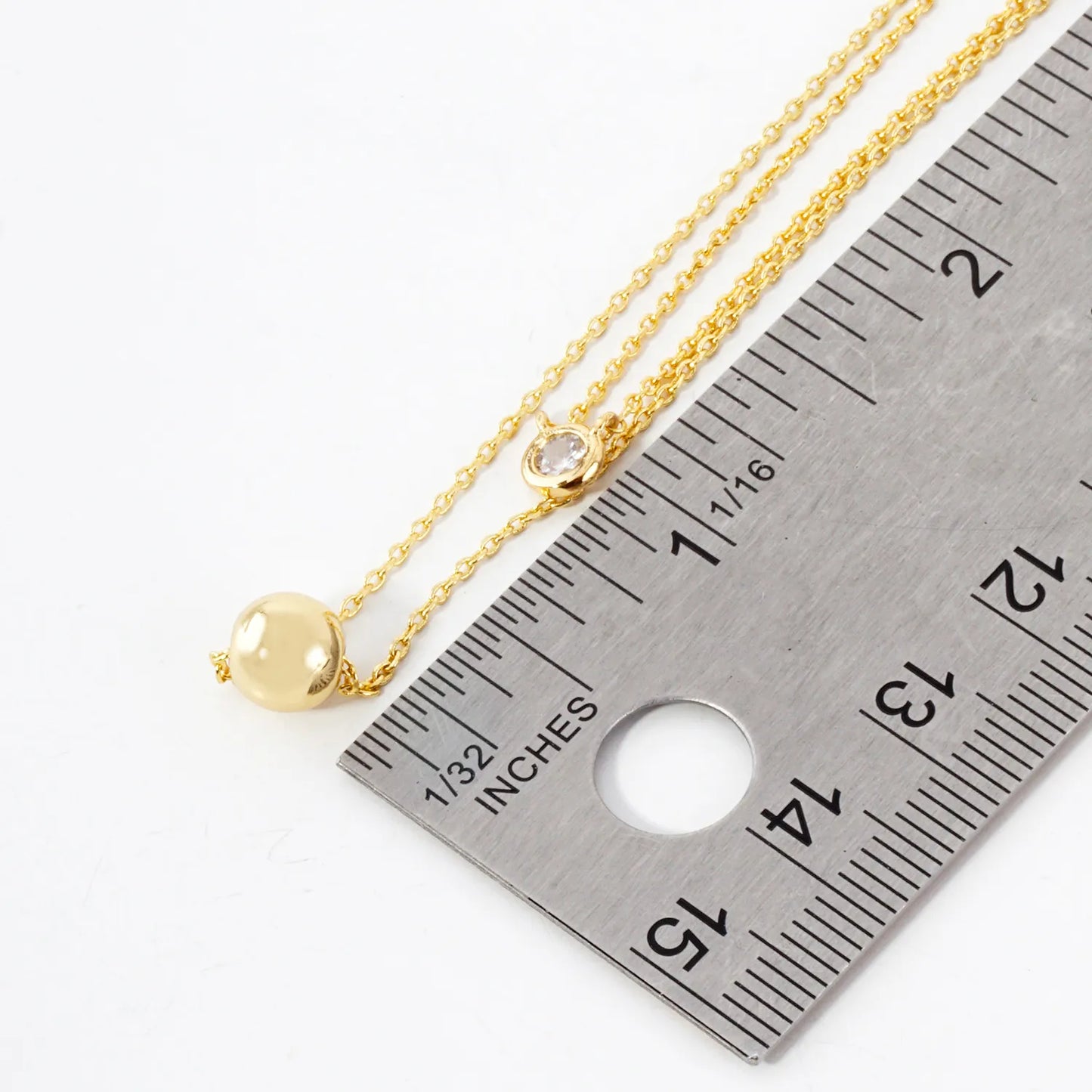 3mm CZ Brass Ball Pendant 18K-Gold-Dipped Layered Necklace