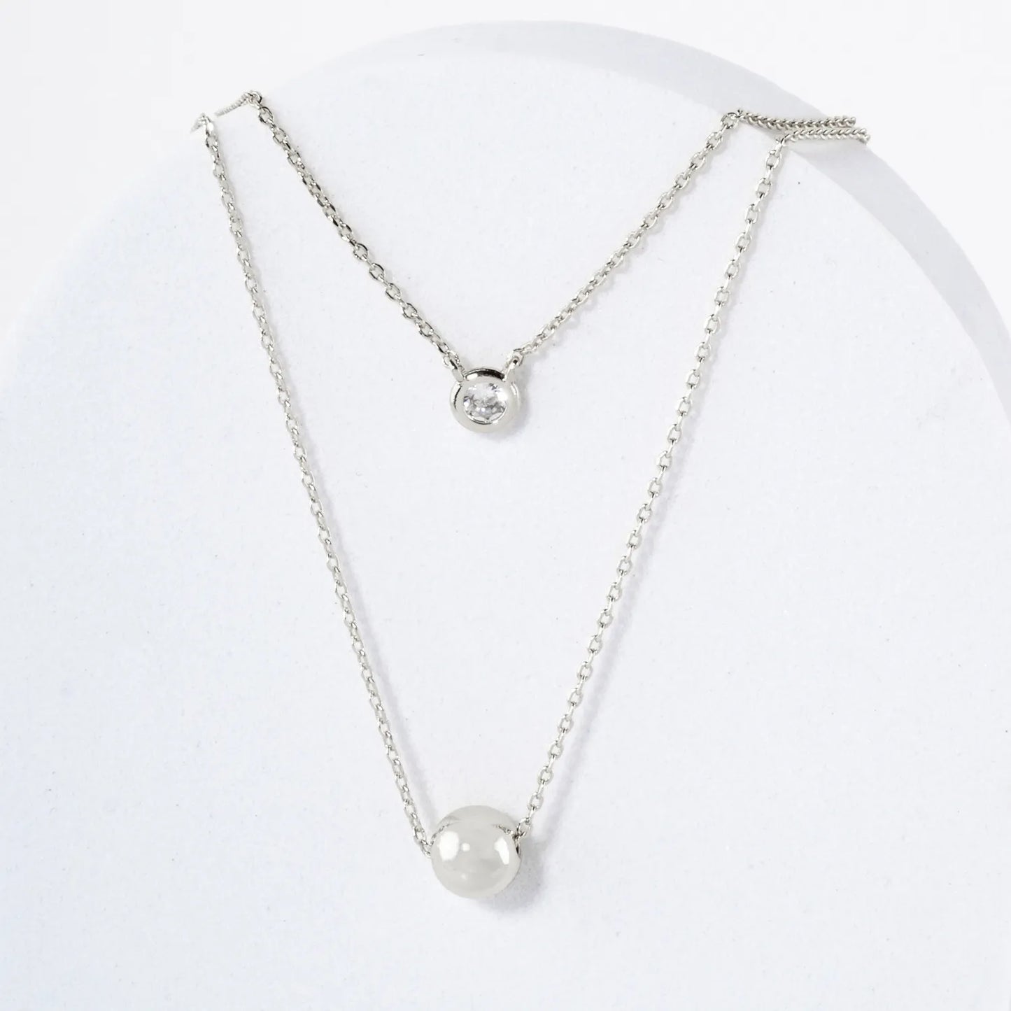 3mm CZ Brass Ball Pendant 18K-Gold-Dipped Layered Necklace