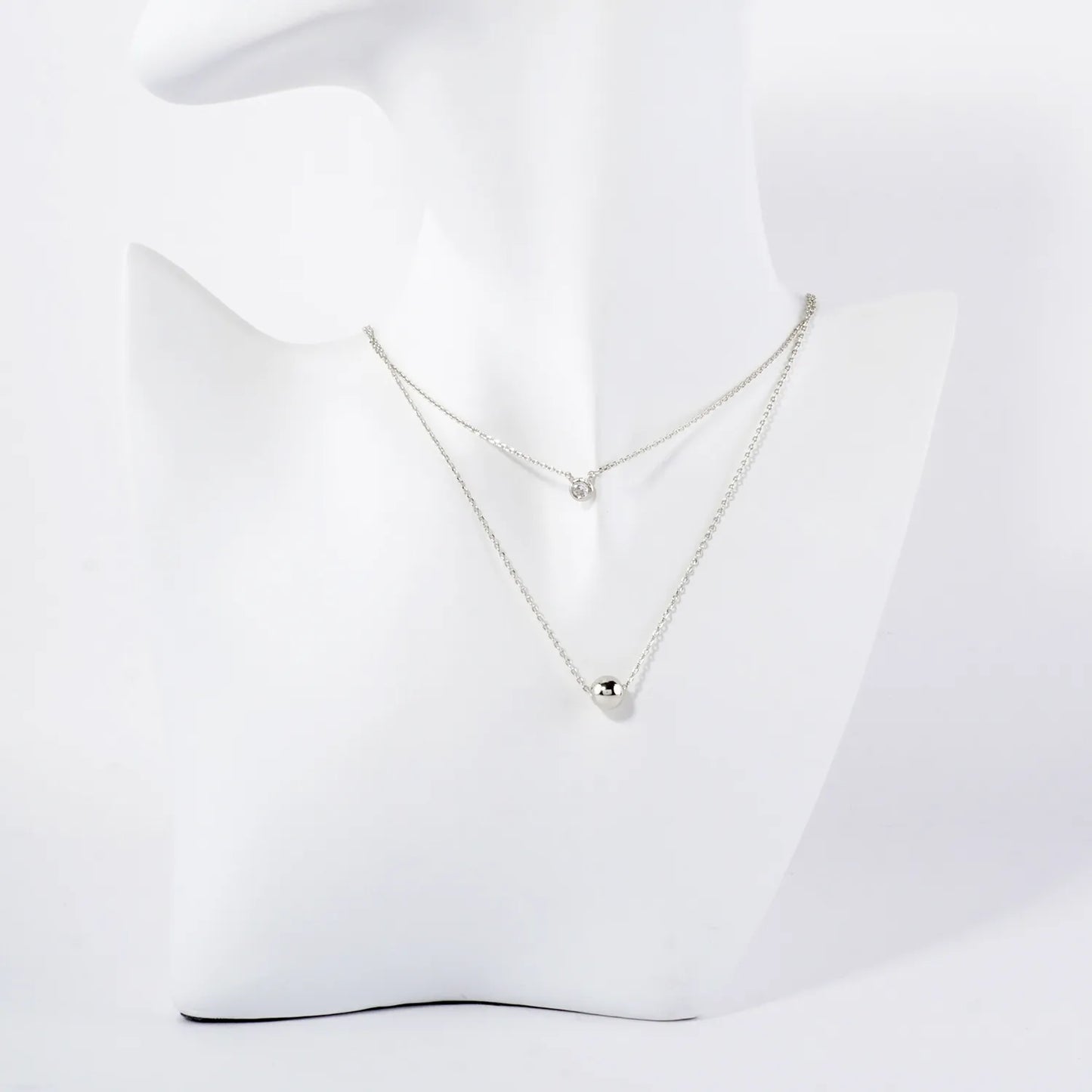 3mm CZ Brass Ball Pendant 18K-Gold-Dipped Layered Necklace