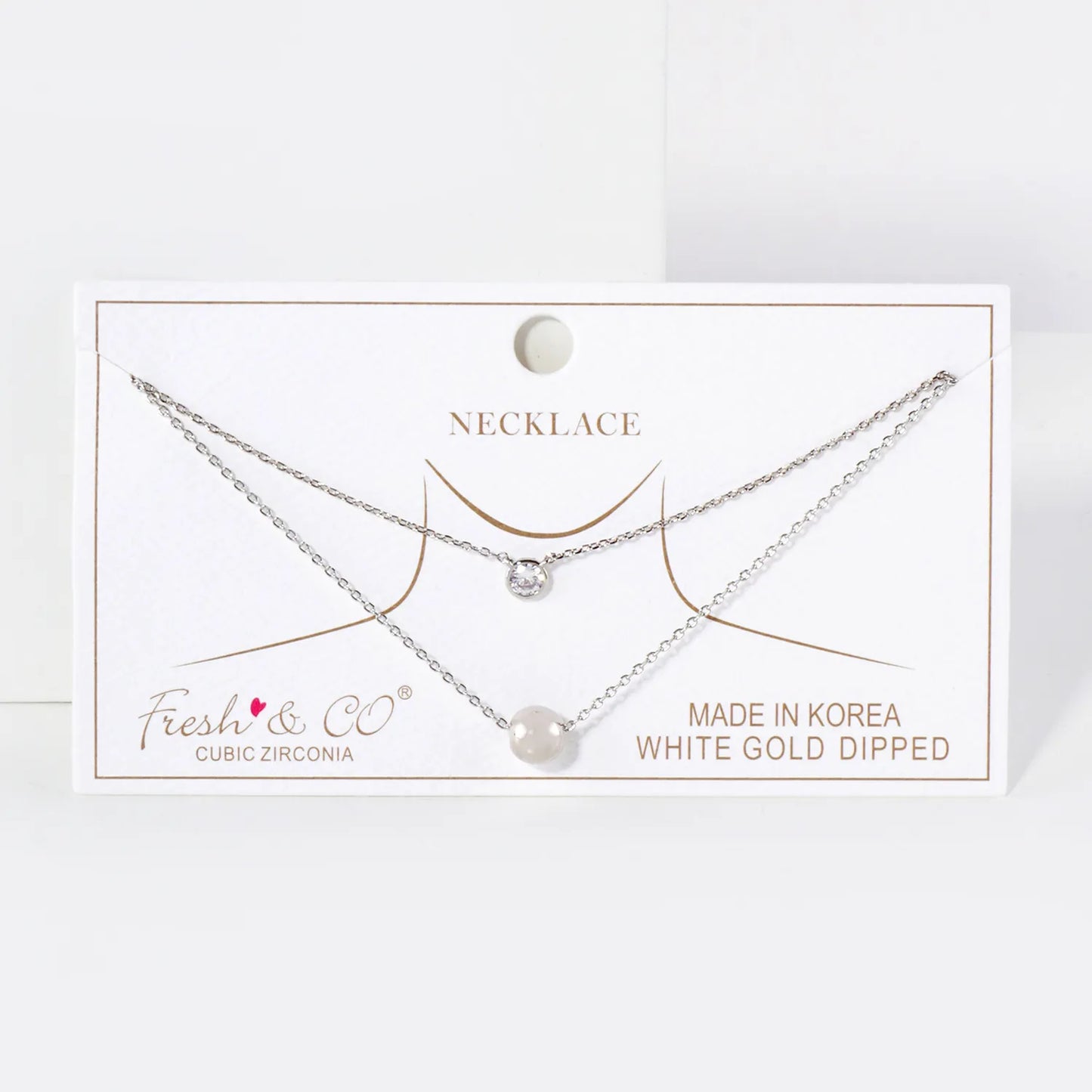 3mm CZ Brass Ball Pendant 18K-Gold-Dipped Layered Necklace