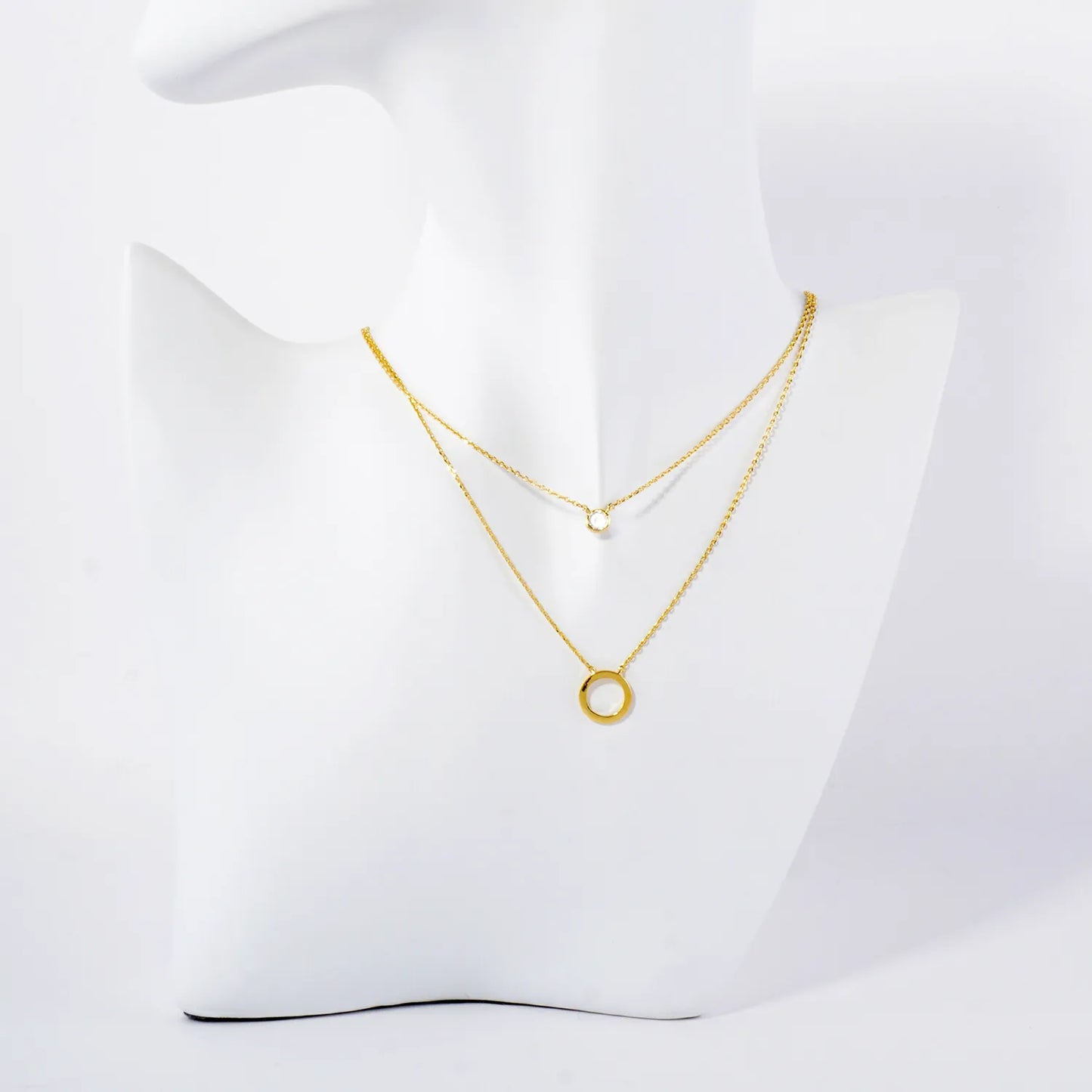 3mm CZ Circle Pendant 18K-Gold-Dipped Layered Necklace