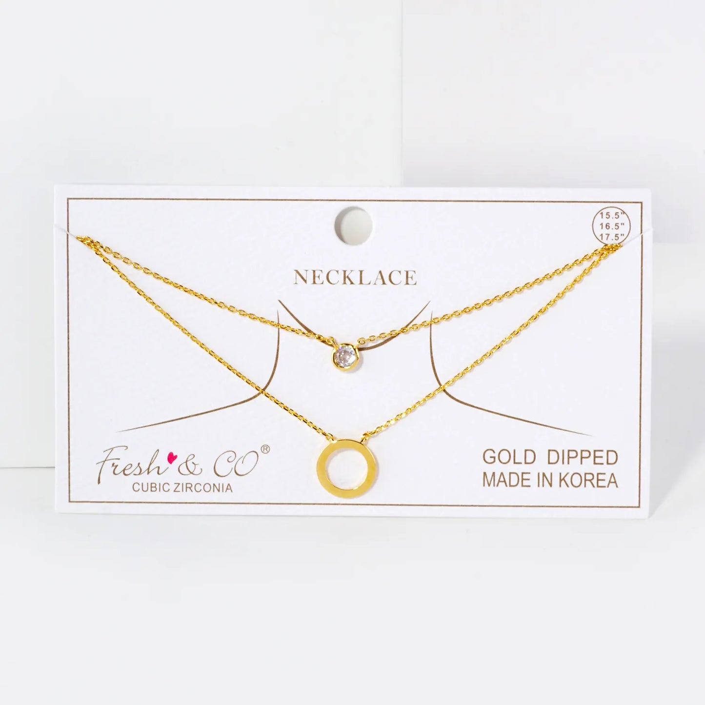3mm CZ Circle Pendant 18K-Gold-Dipped Layered Necklace