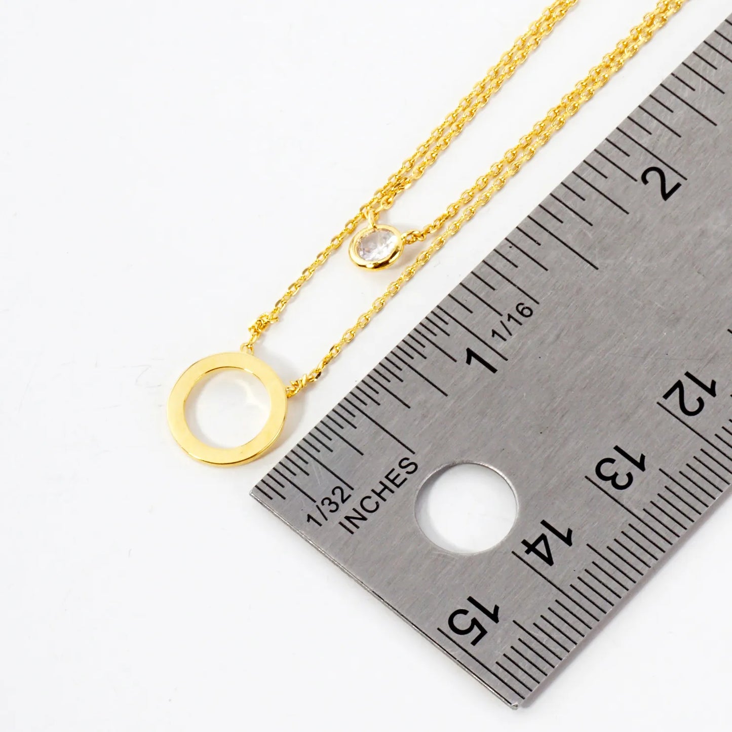 3mm CZ Circle Pendant 18K-Gold-Dipped Layered Necklace
