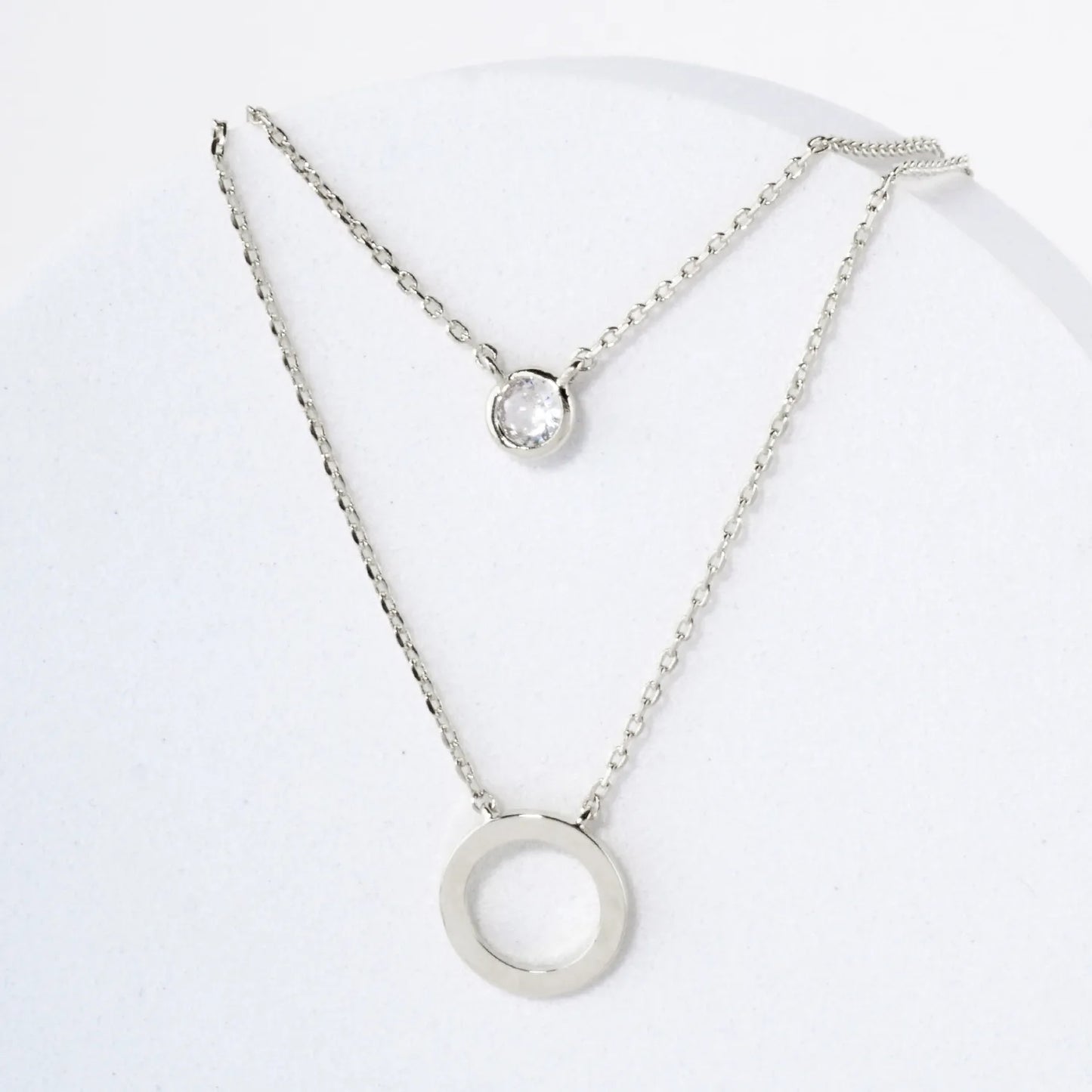 3mm CZ Circle Pendant 18K-Gold-Dipped Layered Necklace