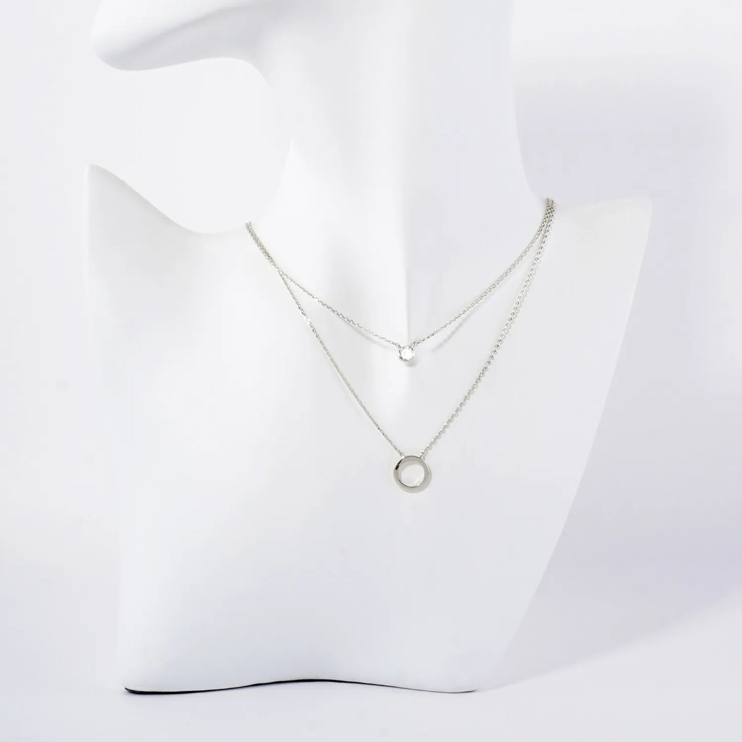 3mm CZ Circle Pendant 18K-Gold-Dipped Layered Necklace