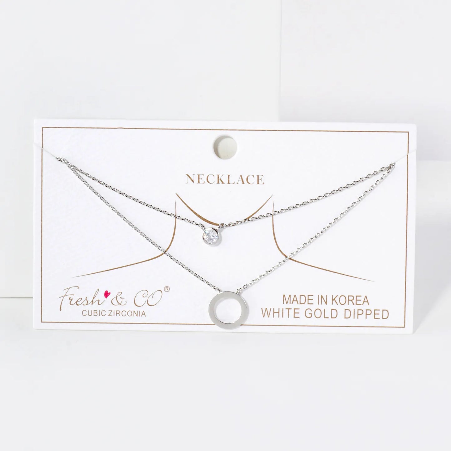 3mm CZ Circle Pendant 18K-Gold-Dipped Layered Necklace