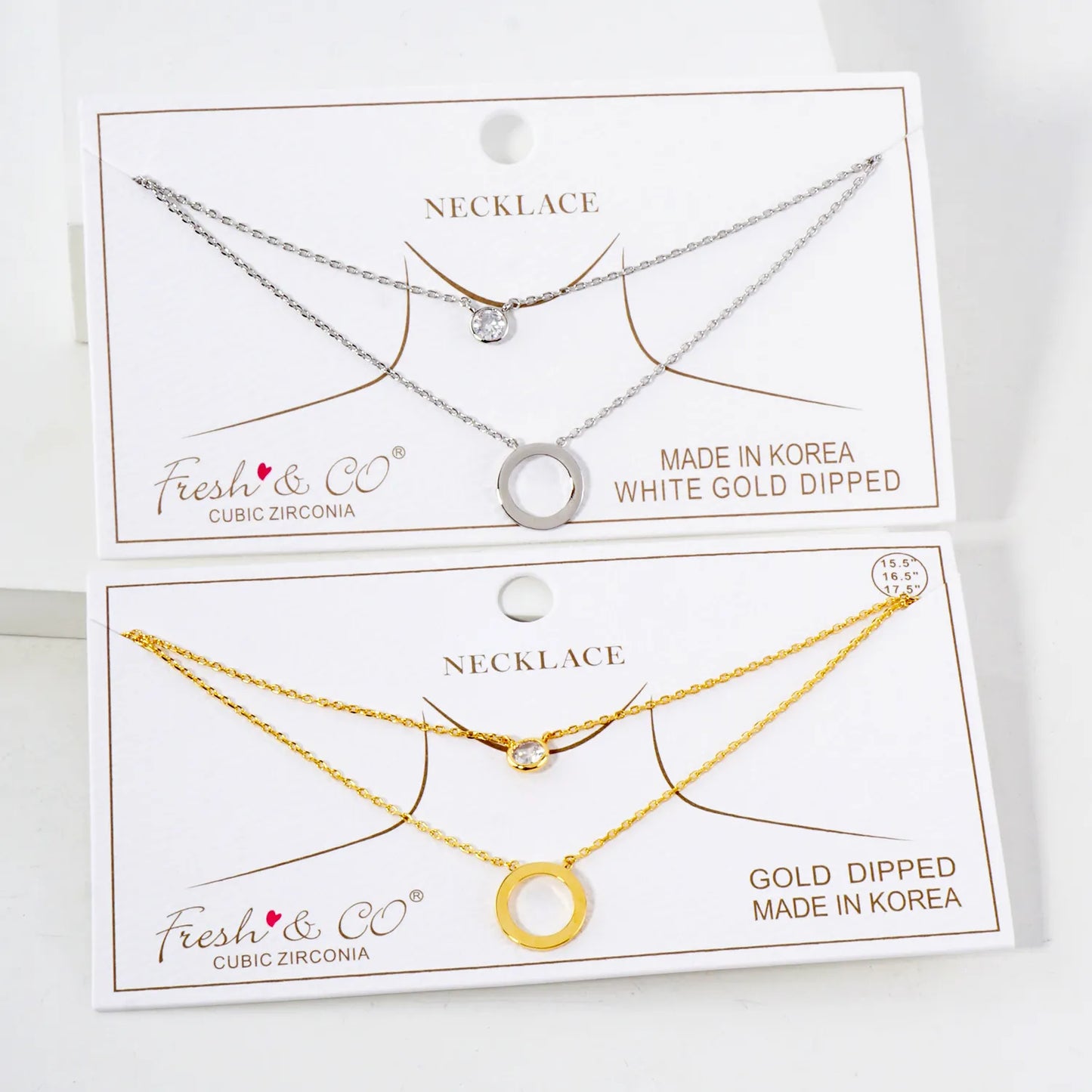 3mm CZ Circle Pendant 18K-Gold-Dipped Layered Necklace