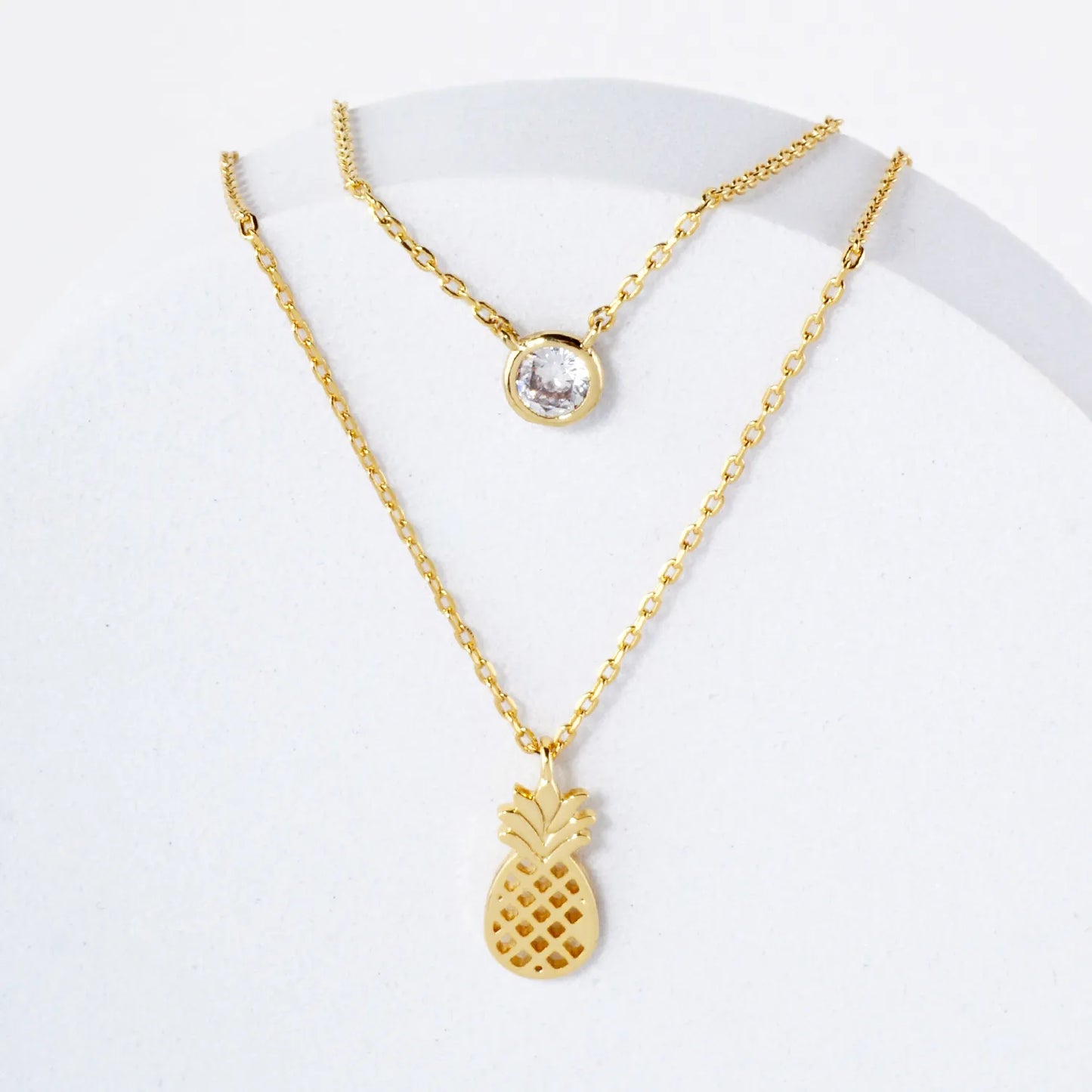 3mm CZ Pineapple Pendant 18K-Gold-Dipped Layered Necklace