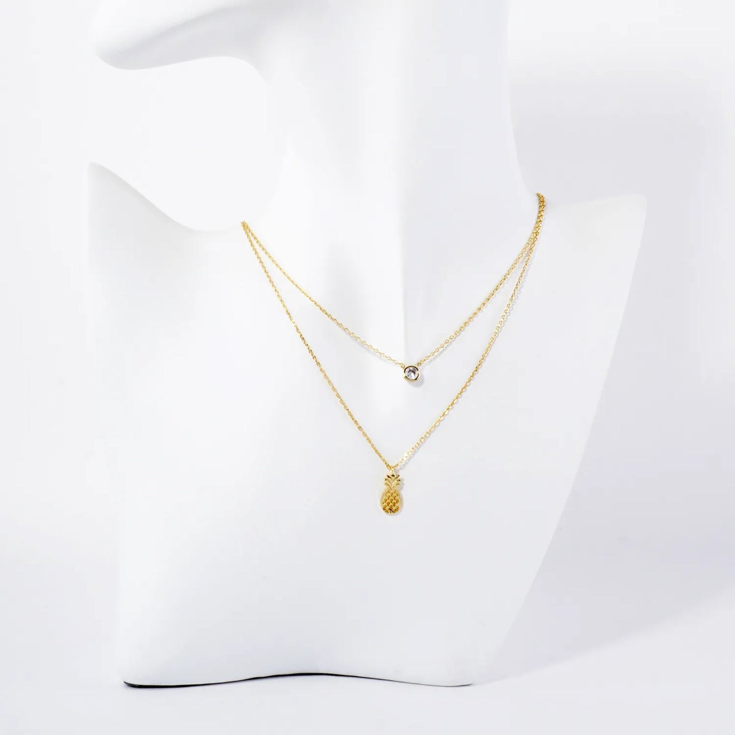 3mm CZ Pineapple Pendant 18K-Gold-Dipped Layered Necklace