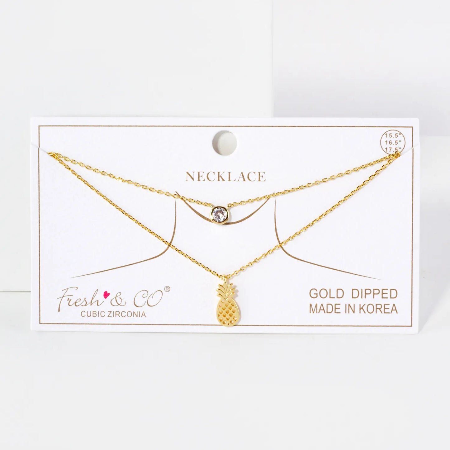 3mm CZ Pineapple Pendant 18K-Gold-Dipped Layered Necklace