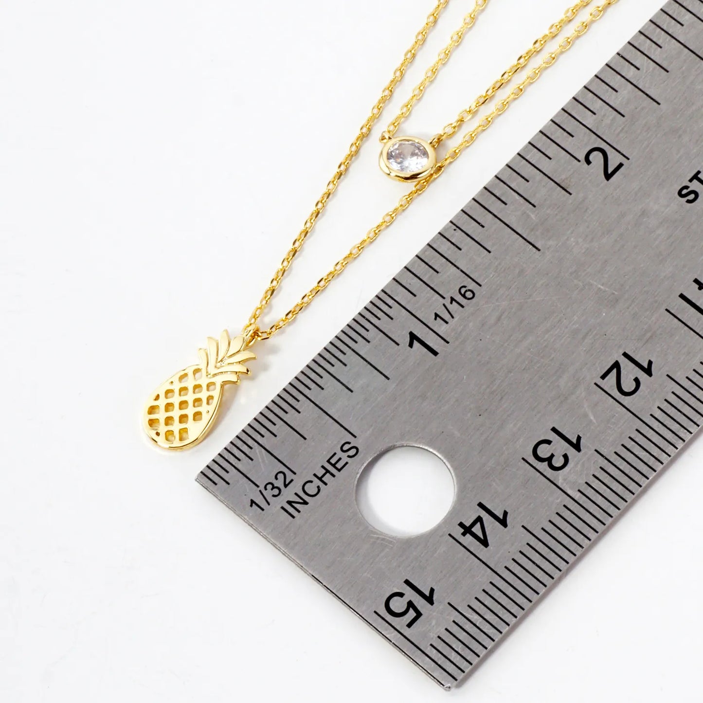 3mm CZ Pineapple Pendant 18K-Gold-Dipped Layered Necklace