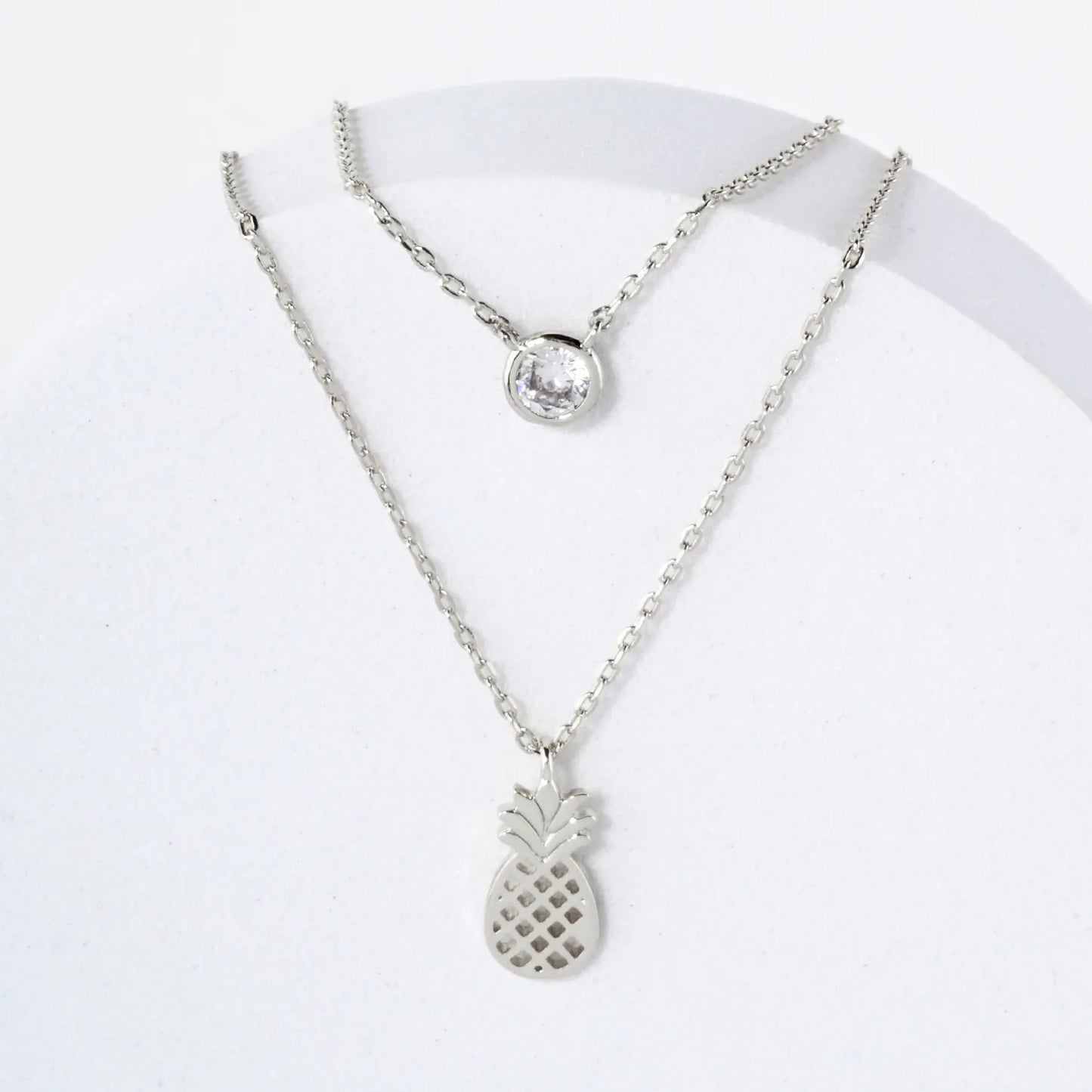 3mm CZ Pineapple Pendant 18K-Gold-Dipped Layered Necklace