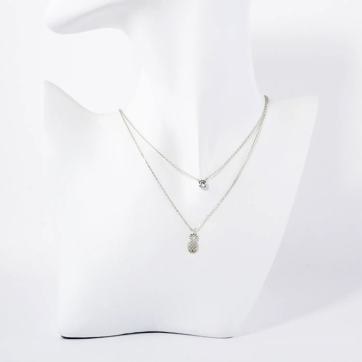 3mm CZ Pineapple Pendant 18K-Gold-Dipped Layered Necklace