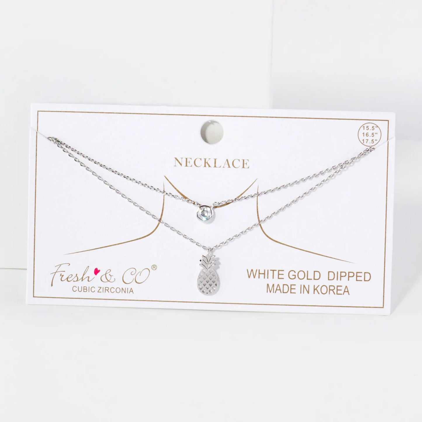 3mm CZ Pineapple Pendant 18K-Gold-Dipped Layered Necklace