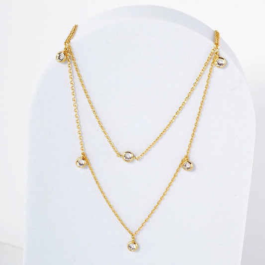 3mm CZ Stone 18K-Gold-Dipped Station Necklace