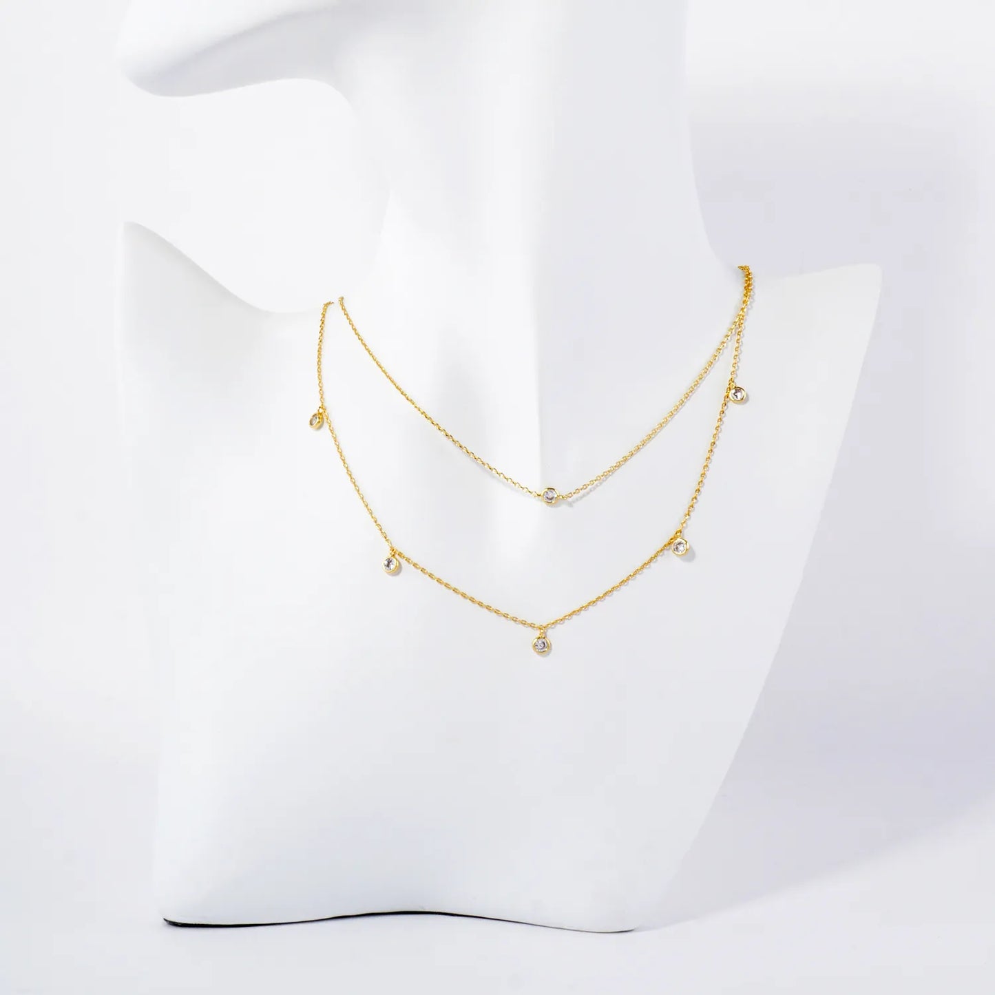 3mm CZ Stone 18K-Gold-Dipped Station Necklace