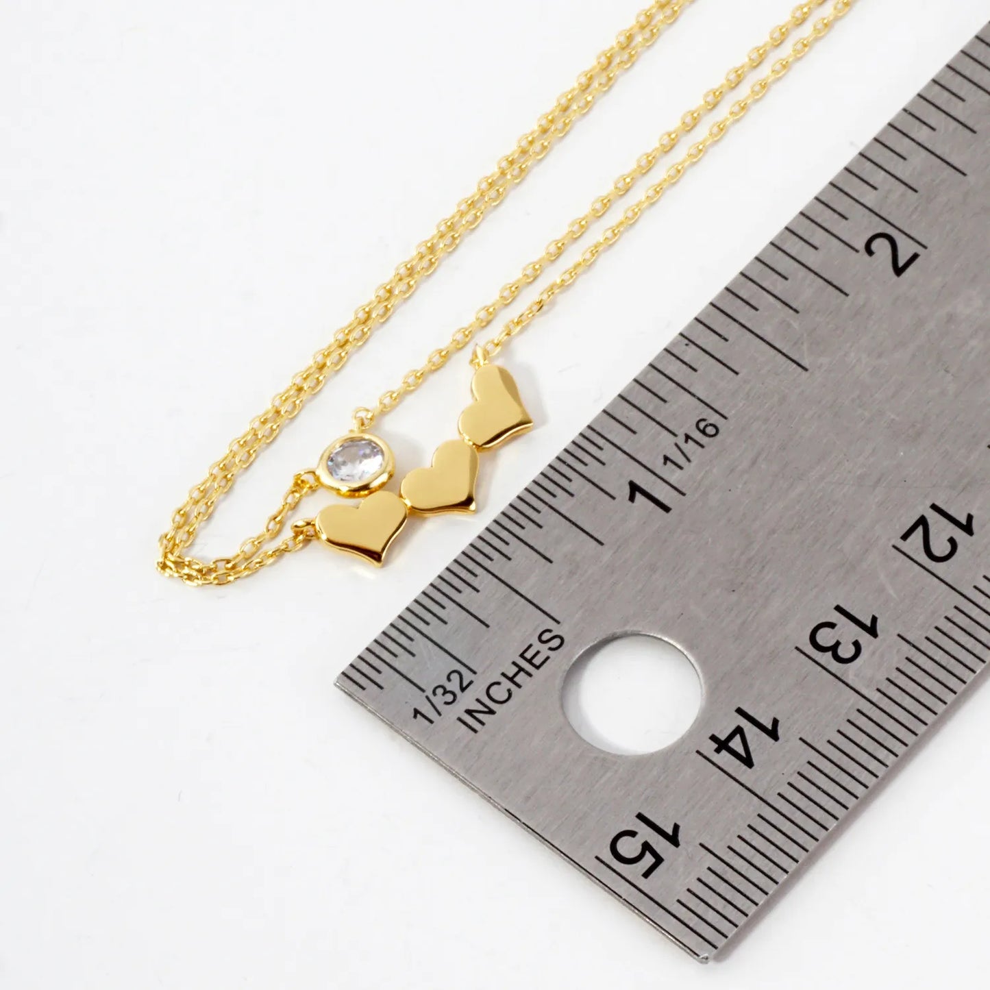 3mm CZ Three Hearts Pendant 18K-Gold-Dipped Layered Necklace