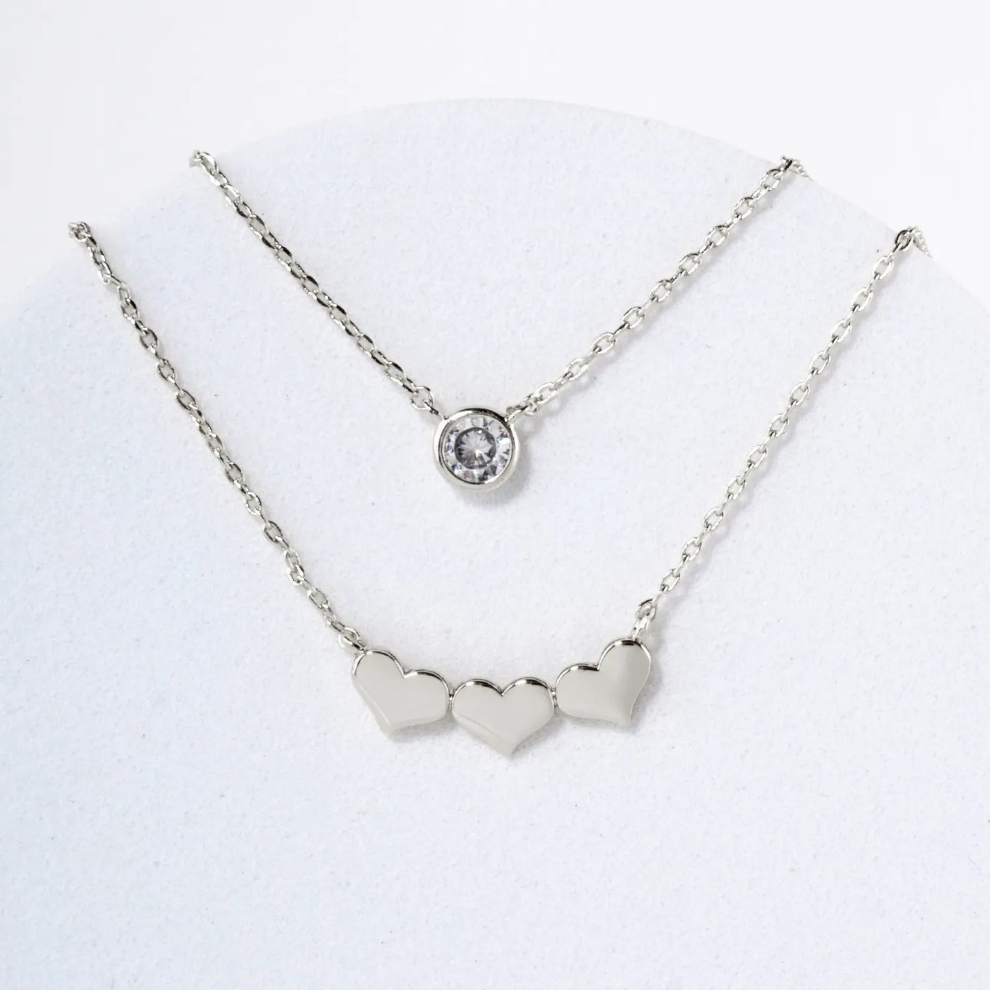 3mm CZ Three Hearts Pendant 18K-Gold-Dipped Layered Necklace