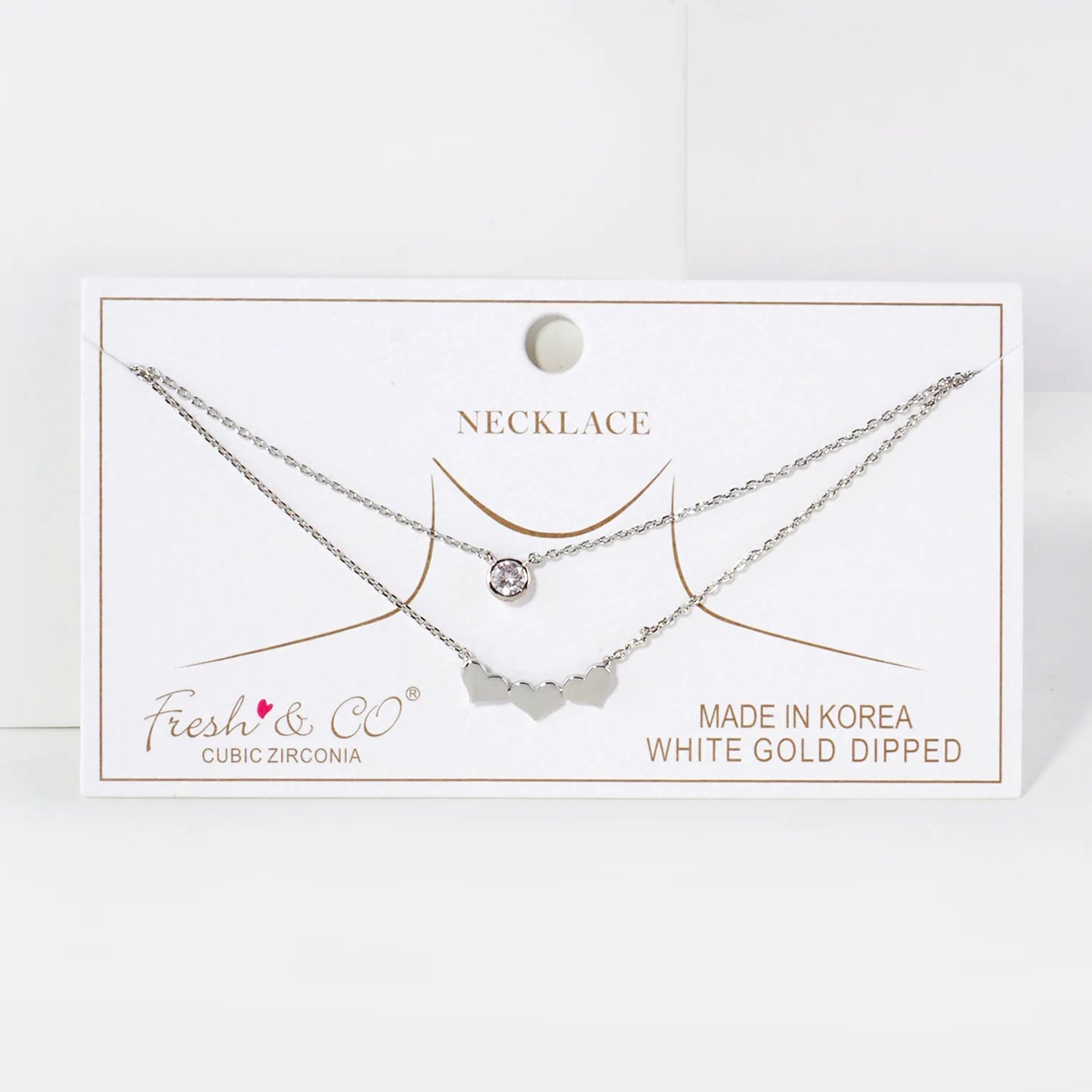 3mm CZ Three Hearts Pendant 18K-Gold-Dipped Layered Necklace