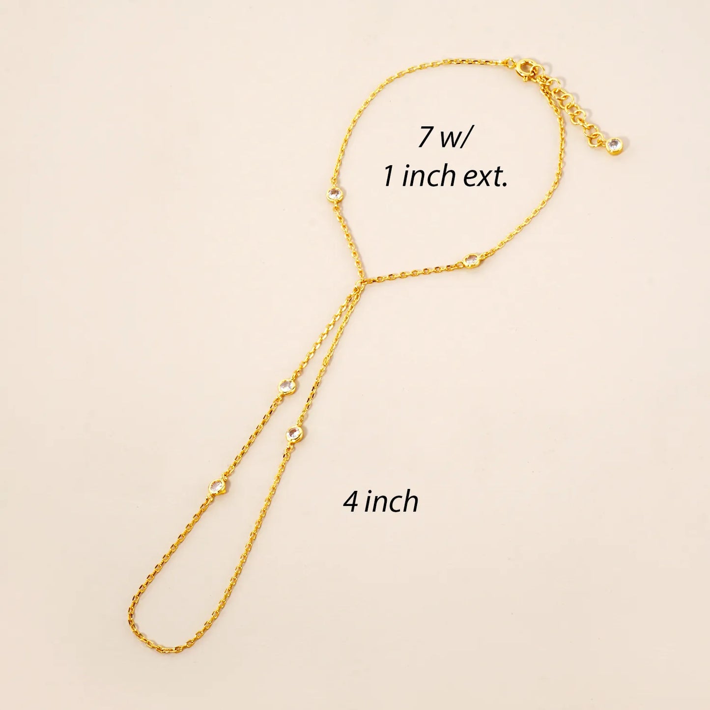 3mm Round CZ Charms 18K-Gold-Dipped Delicate Brass Hand-Chain Bracelet