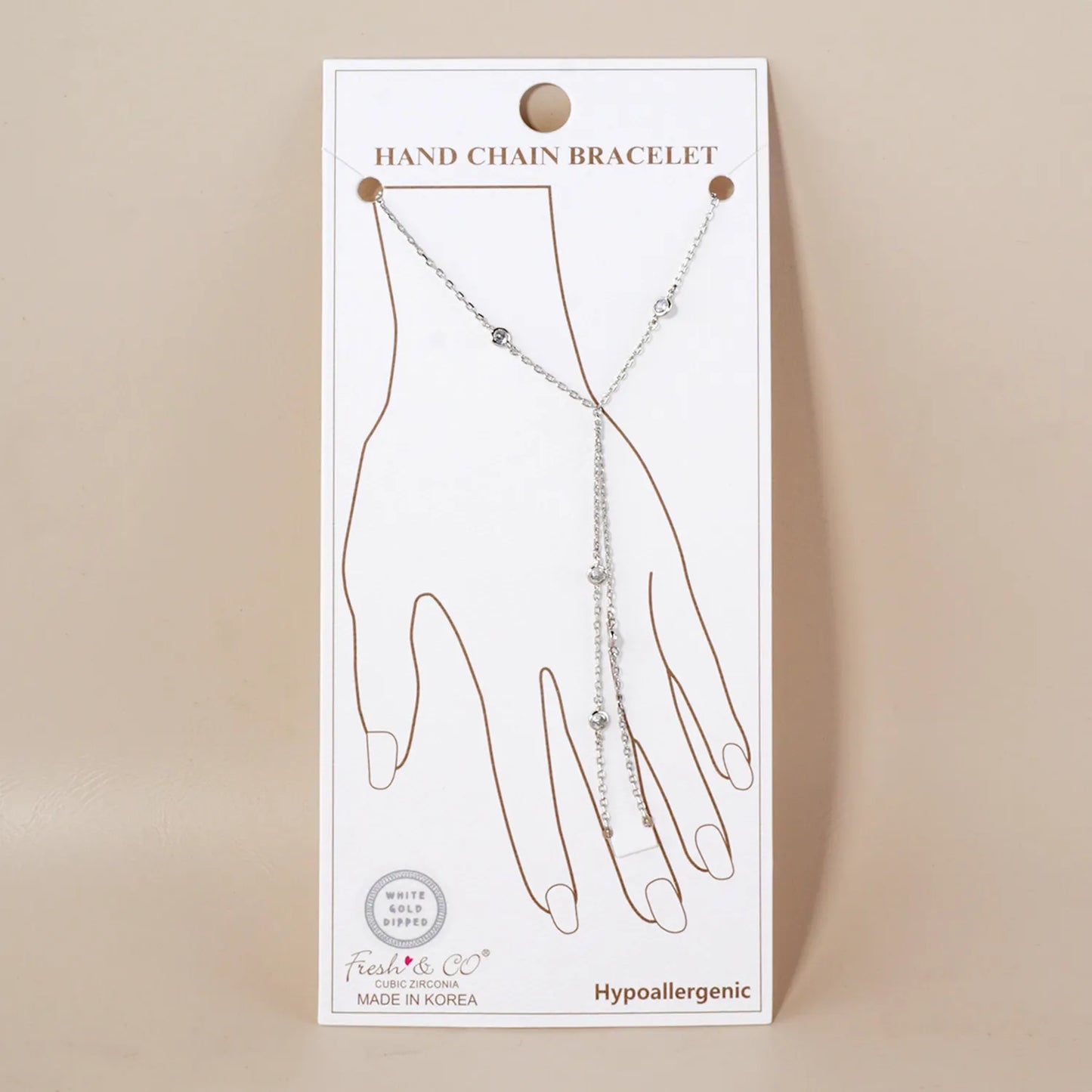 3mm Round CZ Charms 18K-Gold-Dipped Delicate Brass Hand-Chain Bracelet