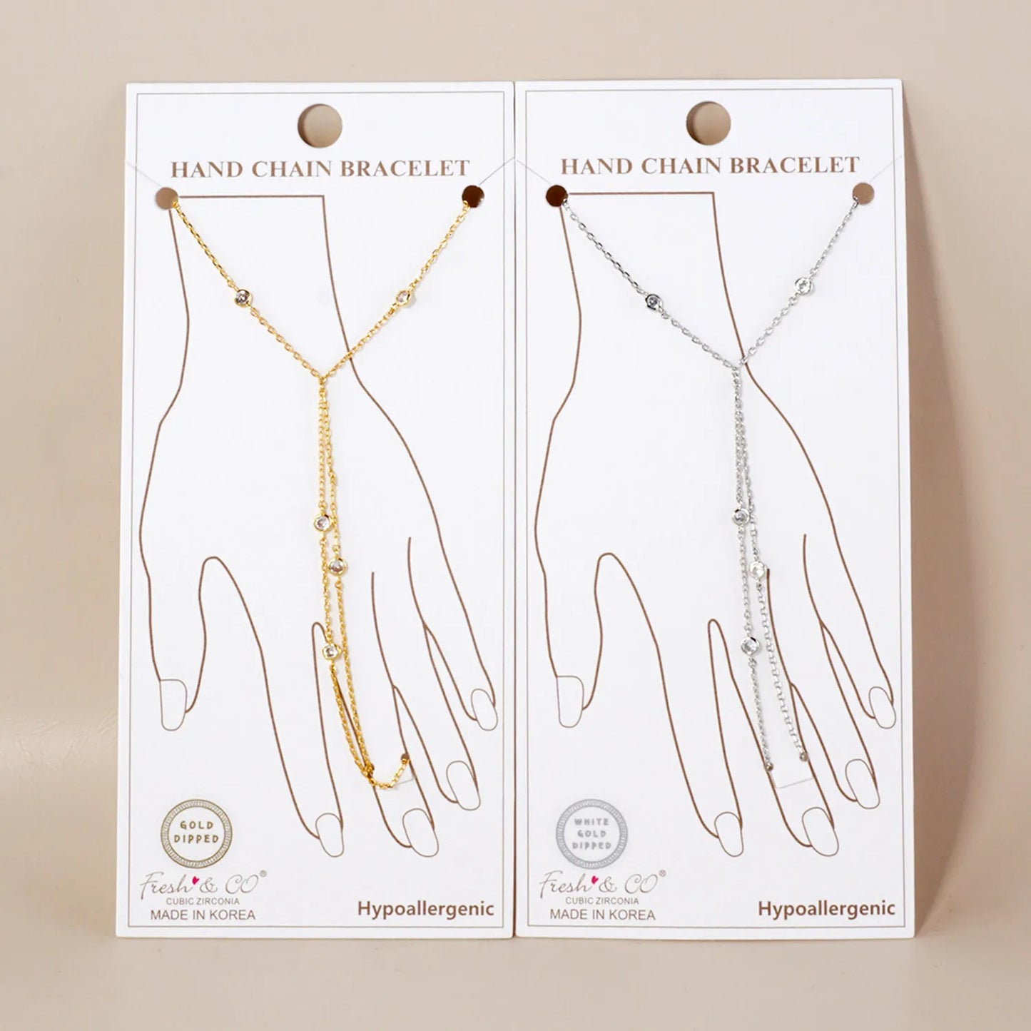 3mm Round CZ Charms 18K-Gold-Dipped Delicate Brass Hand-Chain Bracelet
