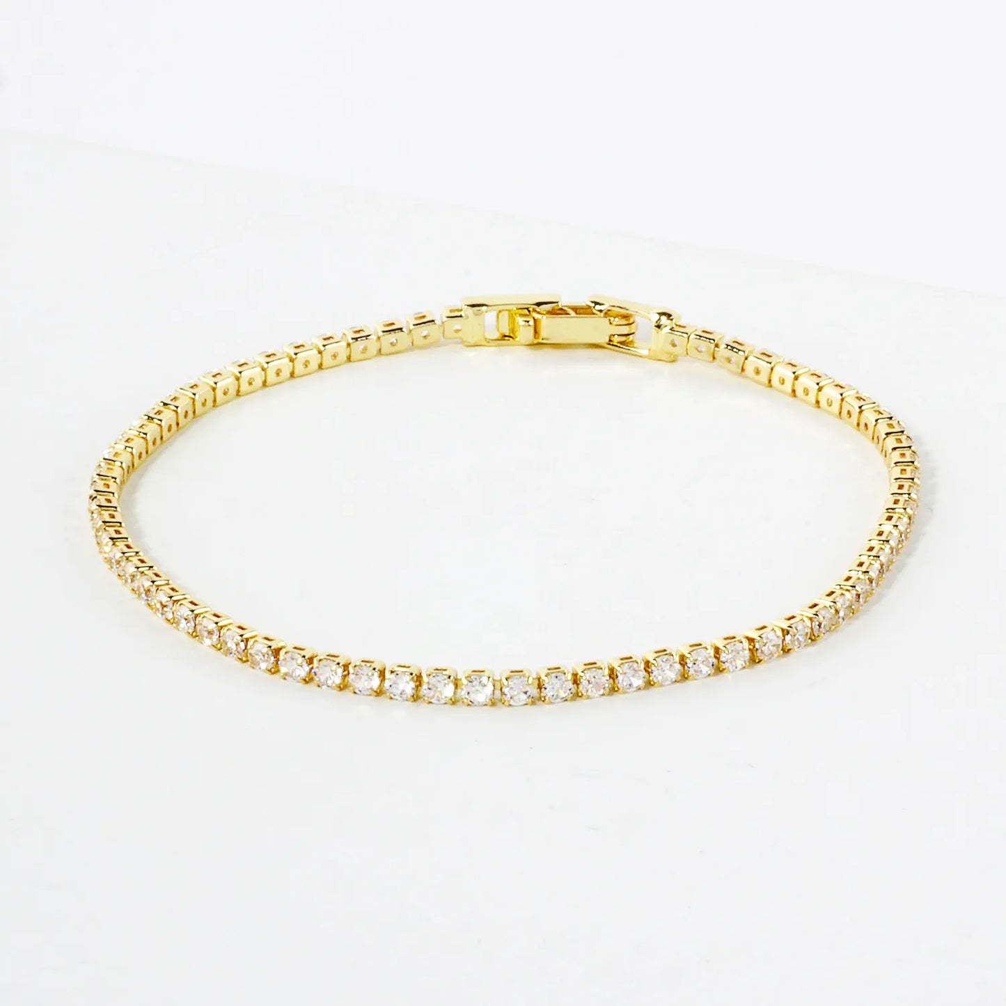 3mm Square Cubic-Zirconia 7-Inch Brass Tennis Bracelet