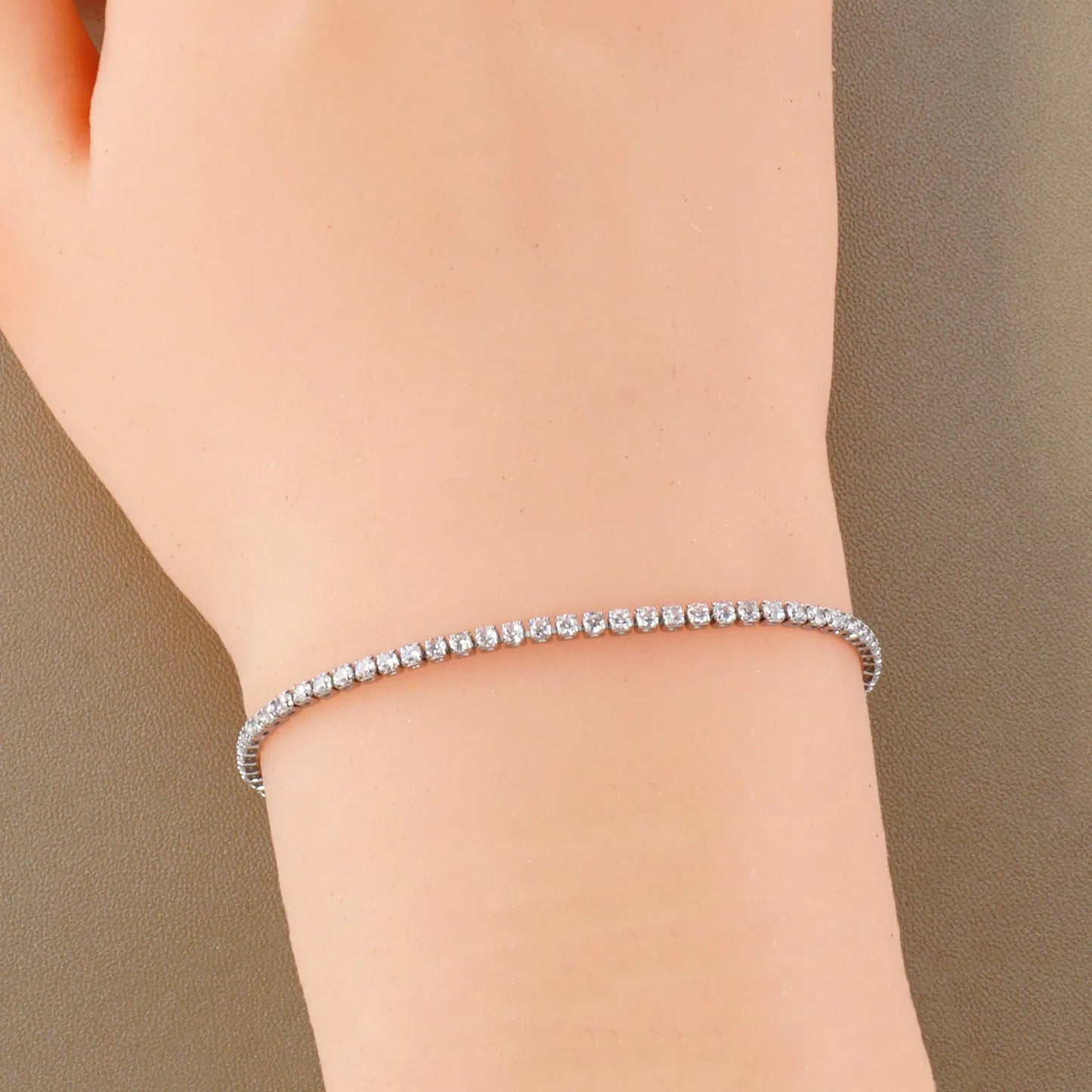 3mm Square Cubic-Zirconia 7-Inch Brass Tennis Bracelet