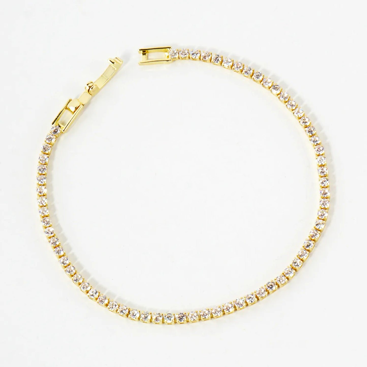 3mm Square Cubic-Zirconia 7-Inch Brass Tennis Bracelet