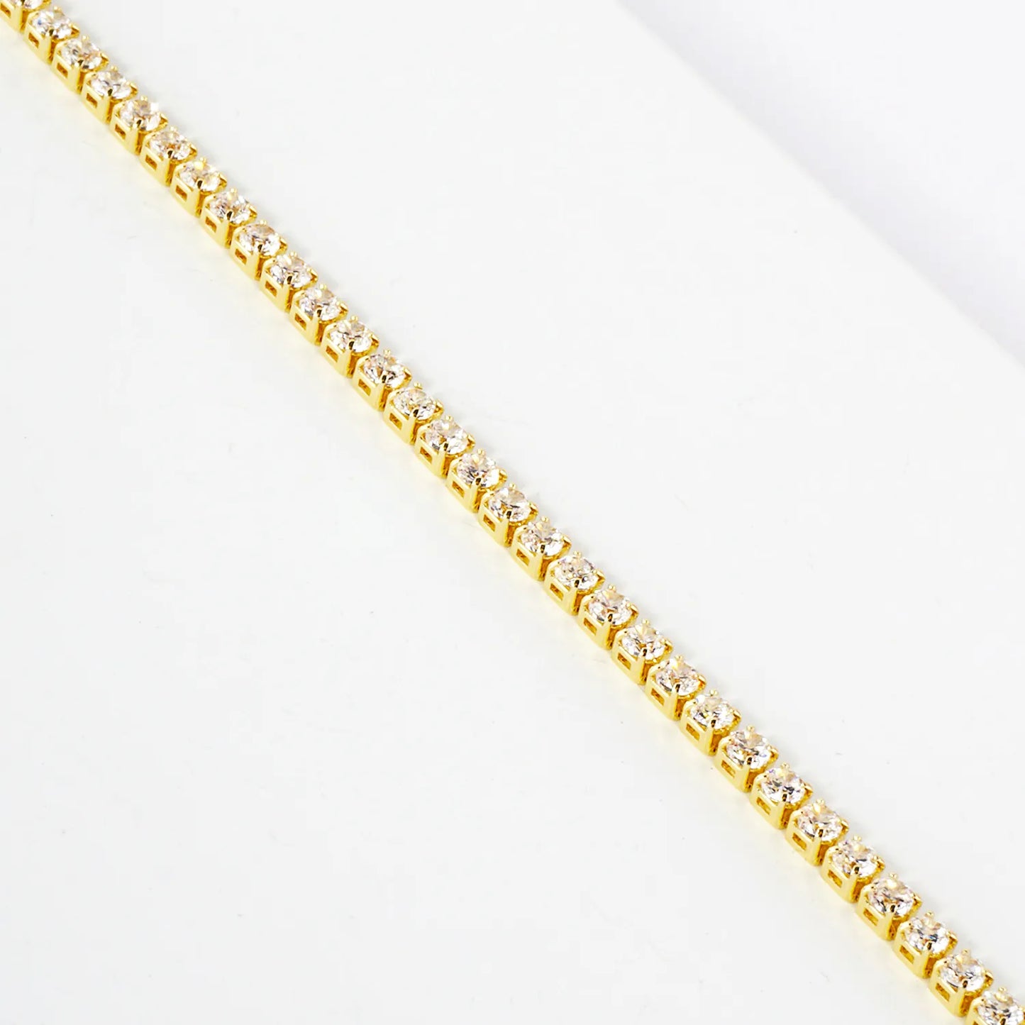 3mm Square Cubic-Zirconia 7-Inch Brass Tennis Bracelet
