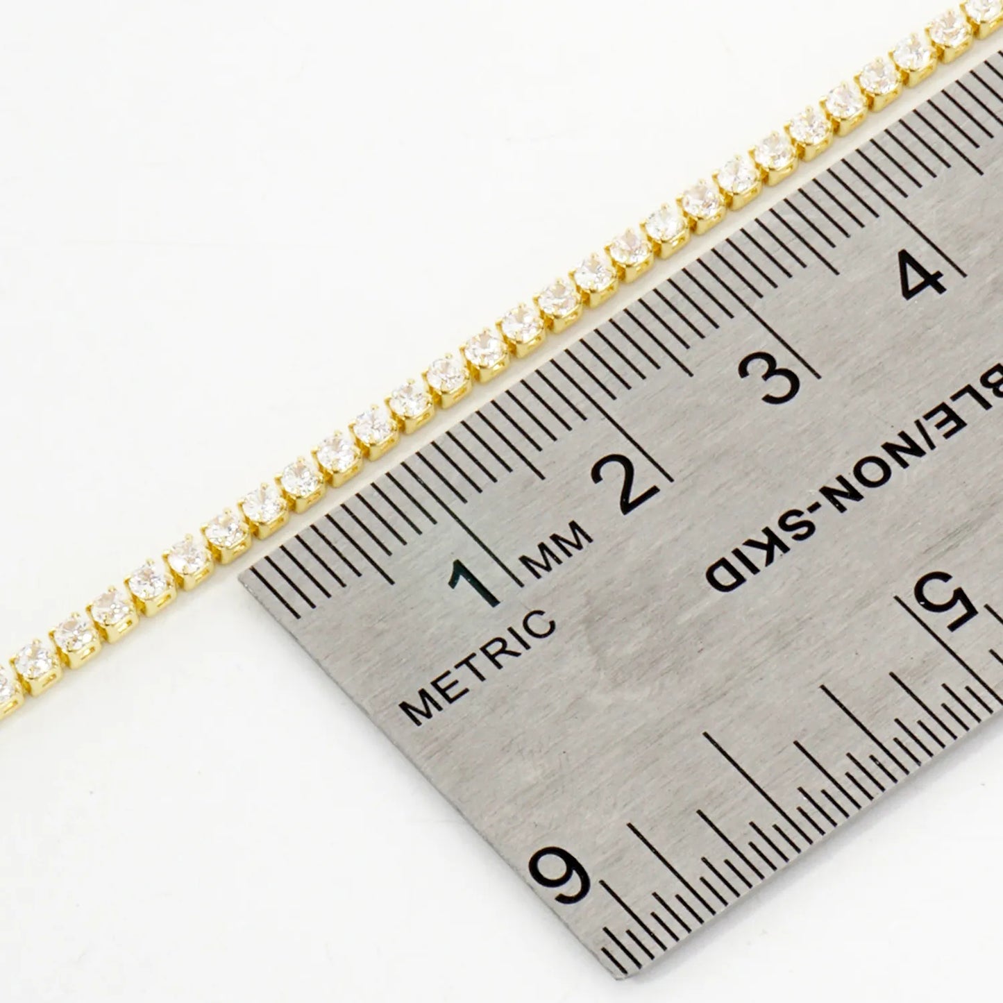 3mm Square Cubic-Zirconia 7-Inch Brass Tennis Bracelet