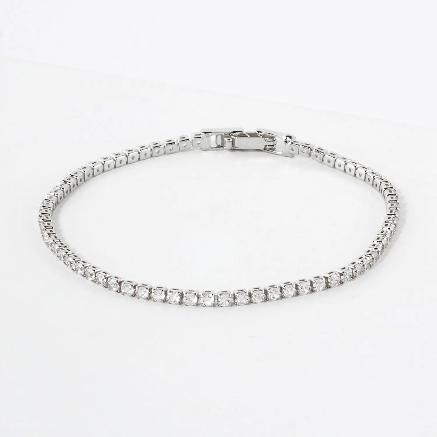 3mm Square Cubic-Zirconia 7-Inch Brass Tennis Bracelet