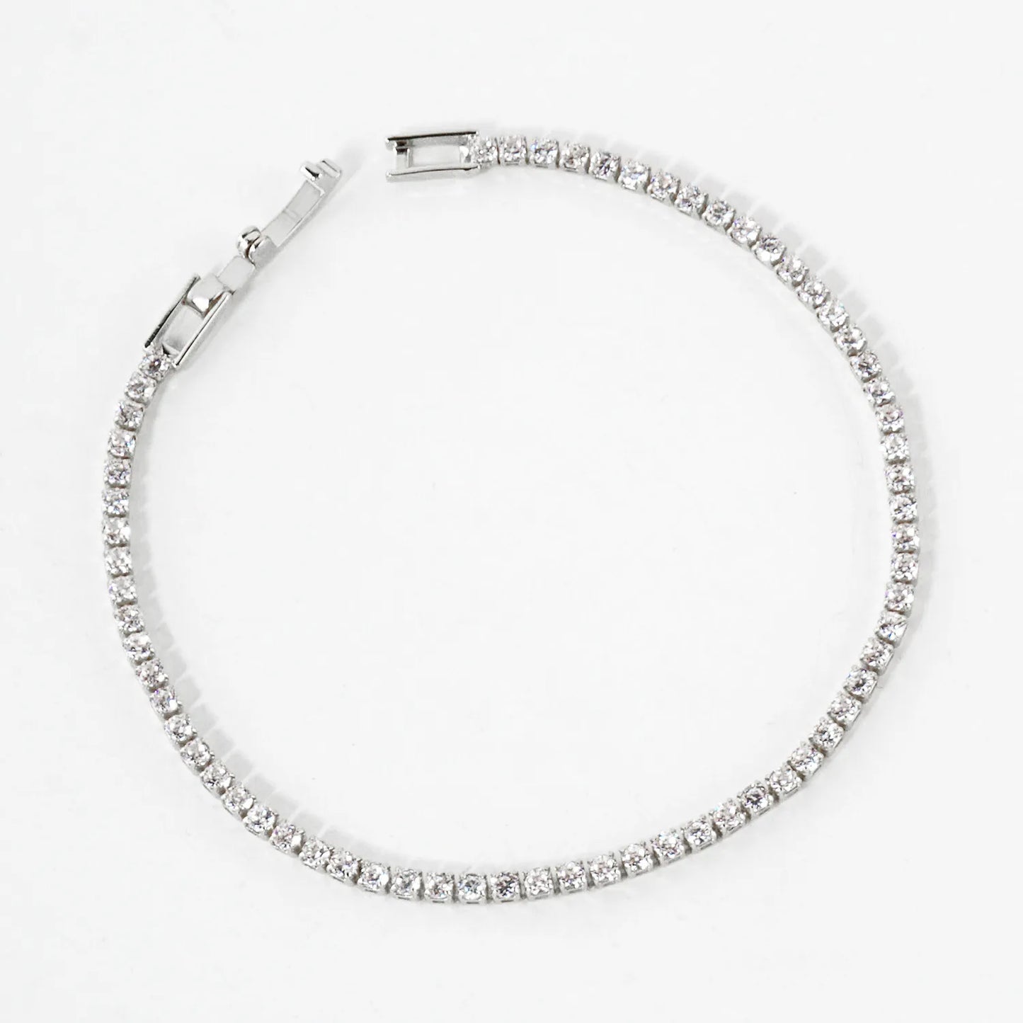 3mm Square Cubic-Zirconia 7-Inch Brass Tennis Bracelet