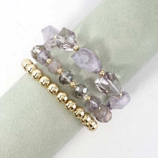 3pc Set Faceted Glass Beads Stretch Bracelet
