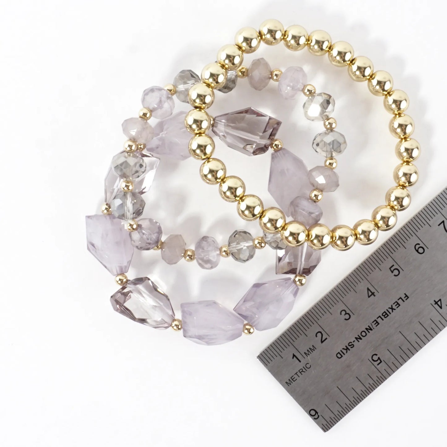 3pc Set Faceted Glass Beads Stretch Bracelet