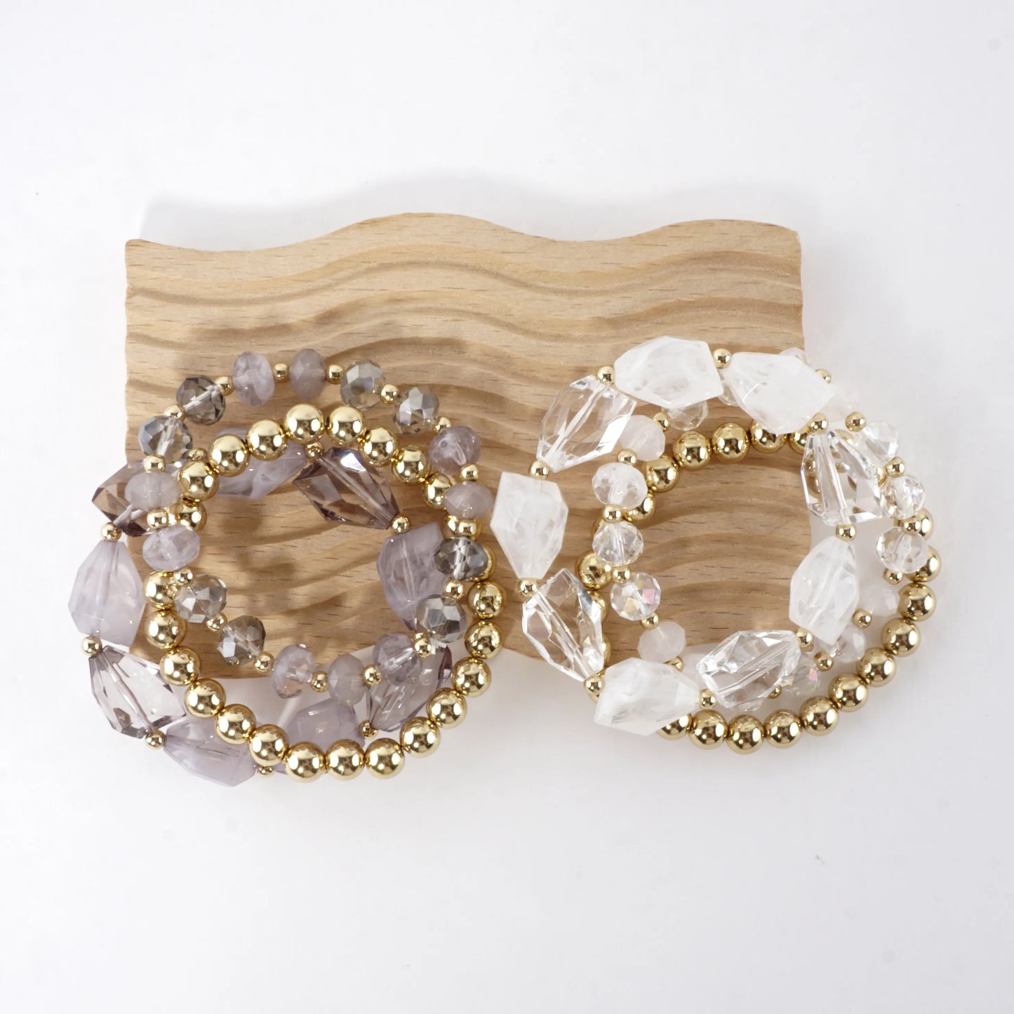 3pc Set Faceted Glass Beads Stretch Bracelet