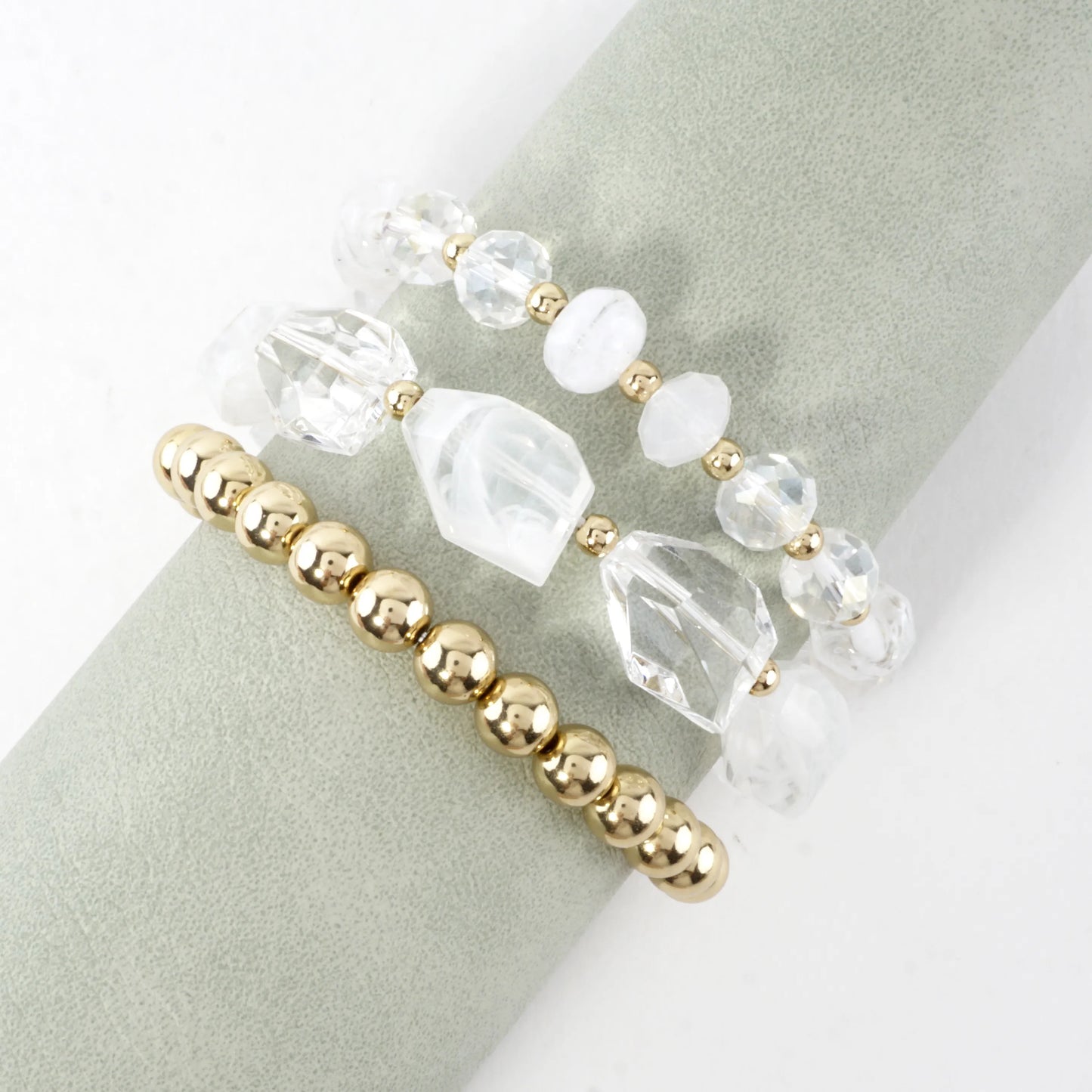 3pc Set Faceted Glass Beads Stretch Bracelet