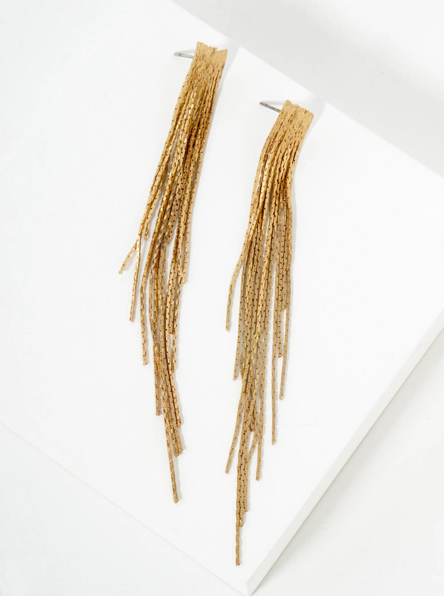 4-Inch Brass Chain Tassel Fringe Drop Vintage Statement Earrings