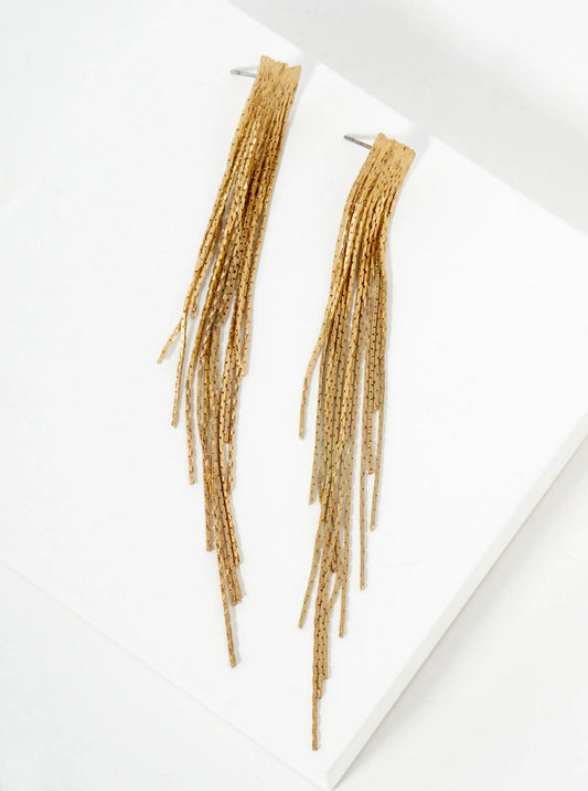 4-Inch Brass Chain Tassel Fringe Drop Vintage Statement Earrings