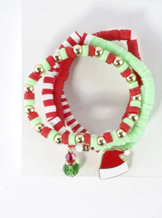 4-PC Set Enameled Santa Hat Stretch Bracelets